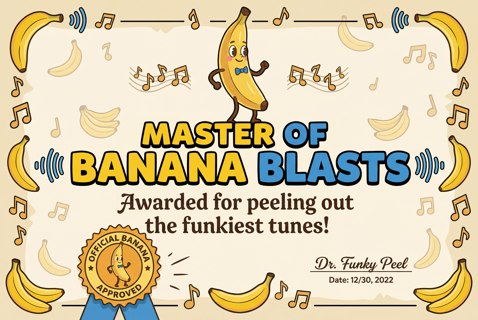 Banana Berry Master of Banana Blasts certificate – Mignuti Kids award