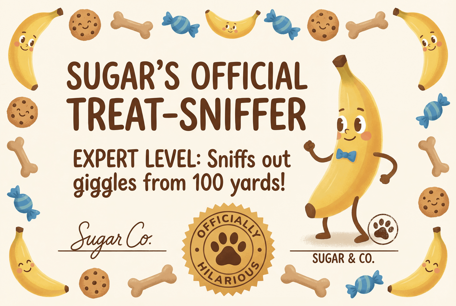 Sugar Official Treat-Sniffer certificate – Mignuti Kids award