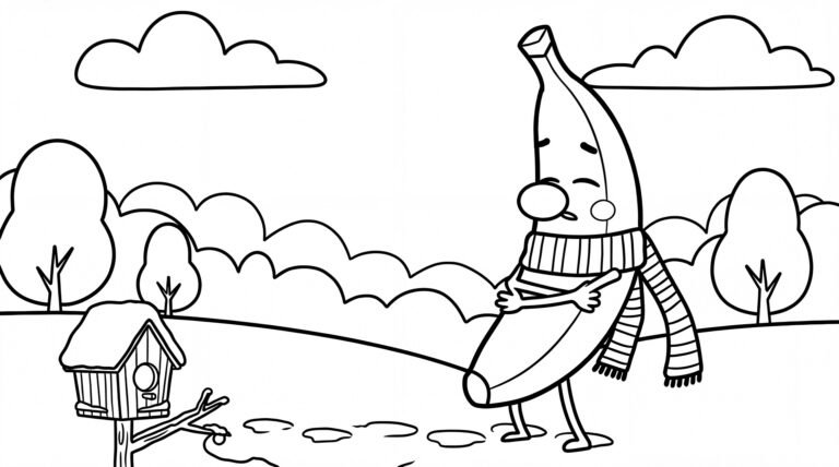 Fun Mignuti Kids coloring pages Number 2 with Banana Berry caricature, perfect for children's crafts, free printables, YouTube-inspired kids activities