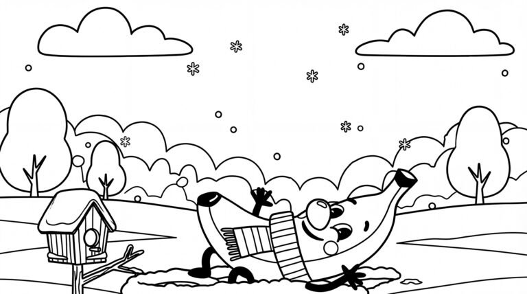 Fun Mignuti Kids coloring pages Number 3 with Banana Berry caricature, perfect for children's crafts, free printables, YouTube-inspired kids activities